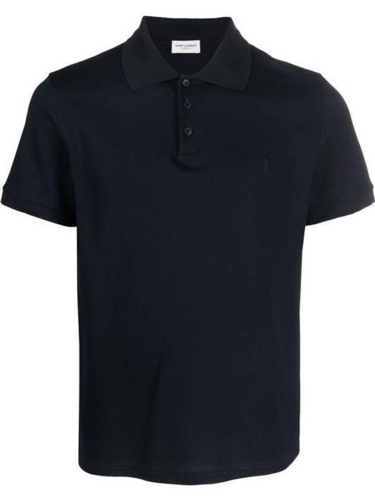 Luxury Saint Laurent Trending 2025 Men's Monogram Cotton Short Sleeve Polo Shirt Navy