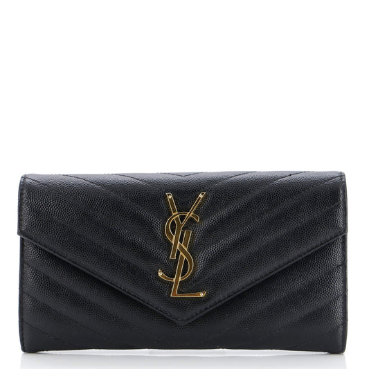 Luxury Saint Laurent Trending 2025 Classic Monogram Flap Wallet Matelasse Chevron Leather Large