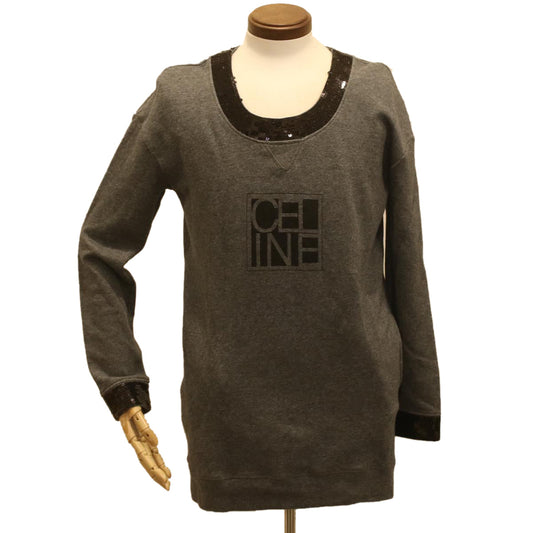 Luxury CELINE Sweatshirt Dress Cotton M Gray Black  am3981