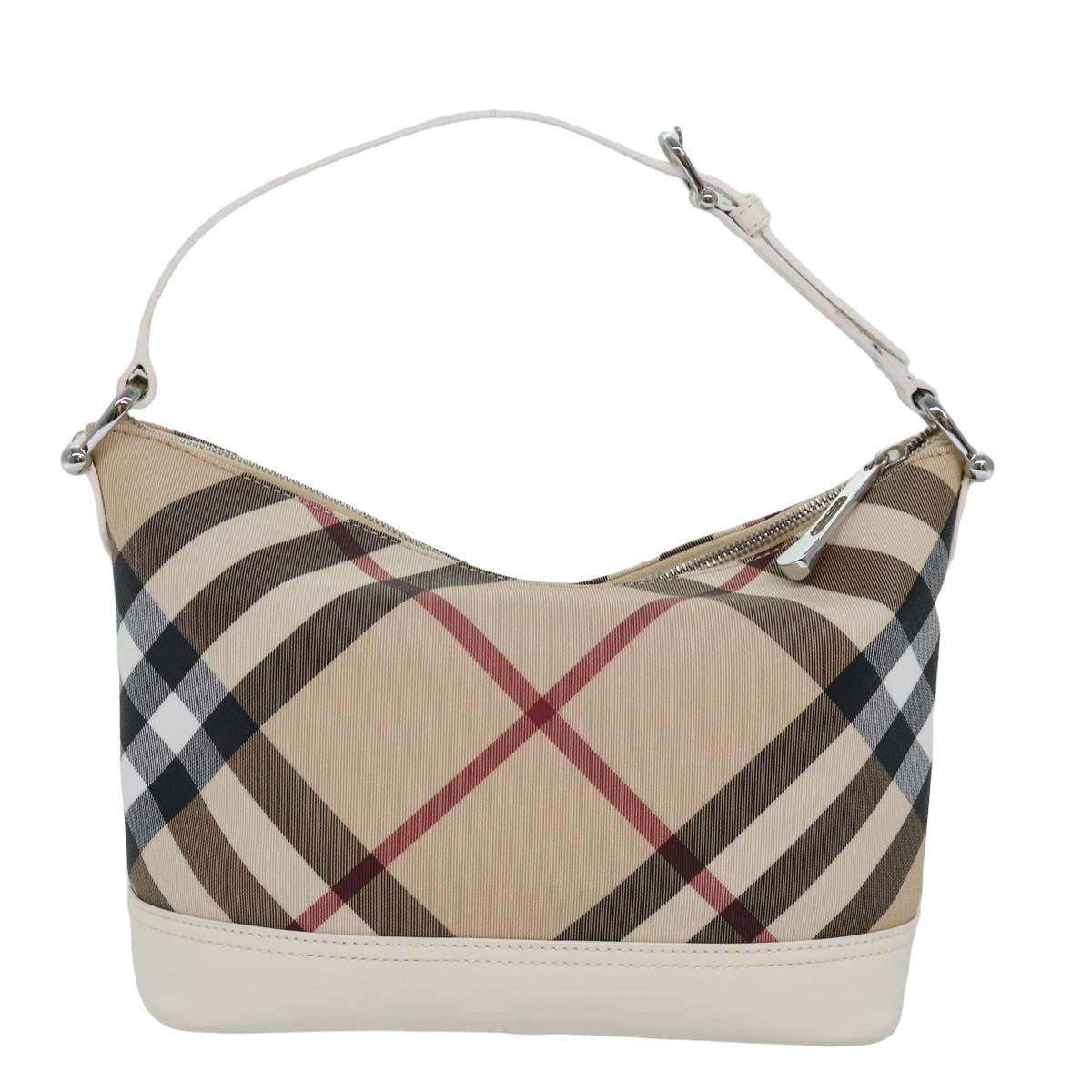 Luxury Burberry Nova Check Shoulder Bag PVC Leather Beige Auth am6477A