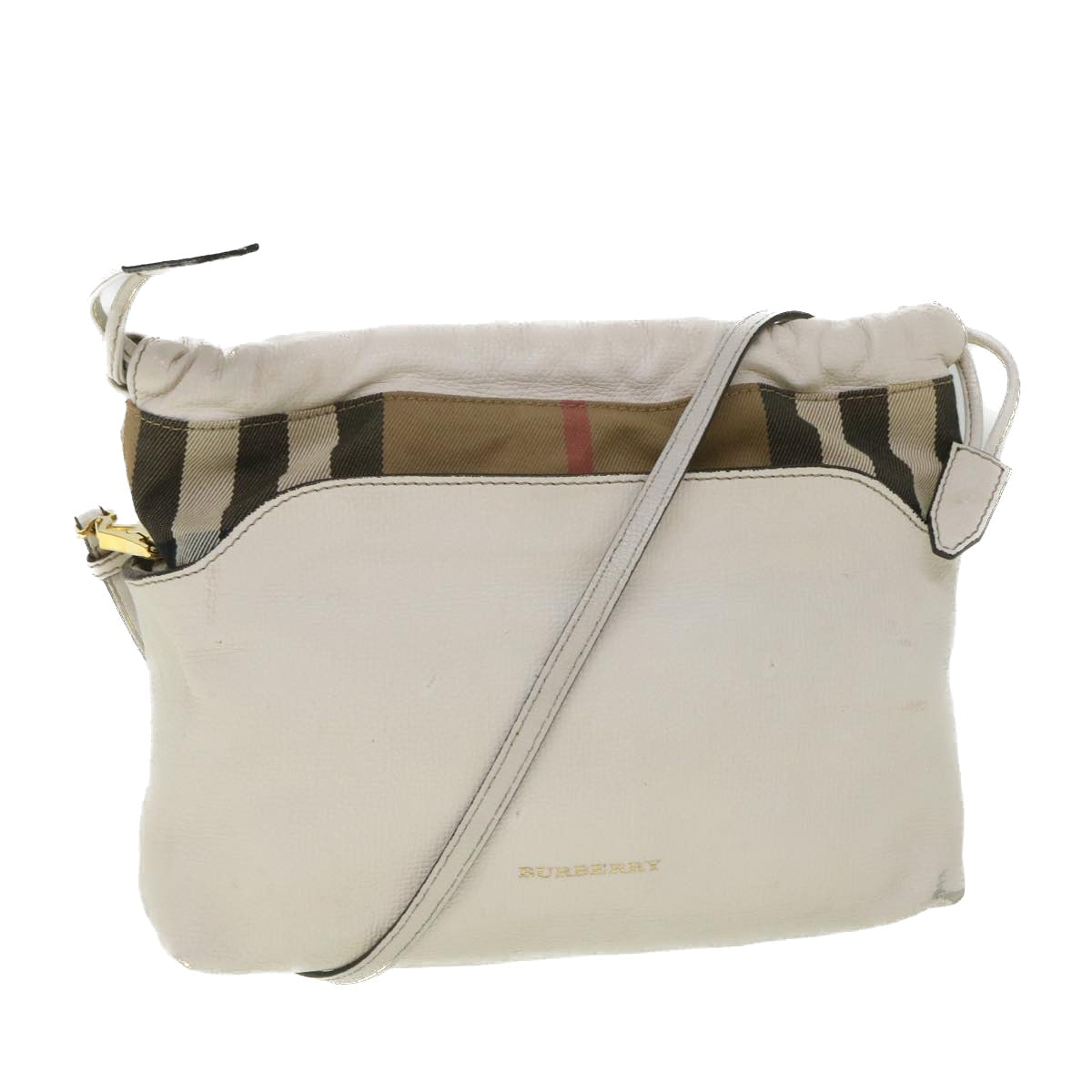 Luxury Burberry Nova Check Shoulder Bag Leather Beige Auth ar10452