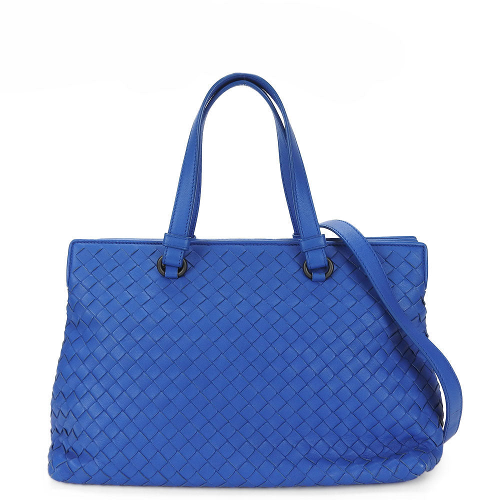 BOTTEGAVENETA Handbag leather blue INTRECCIATO Women