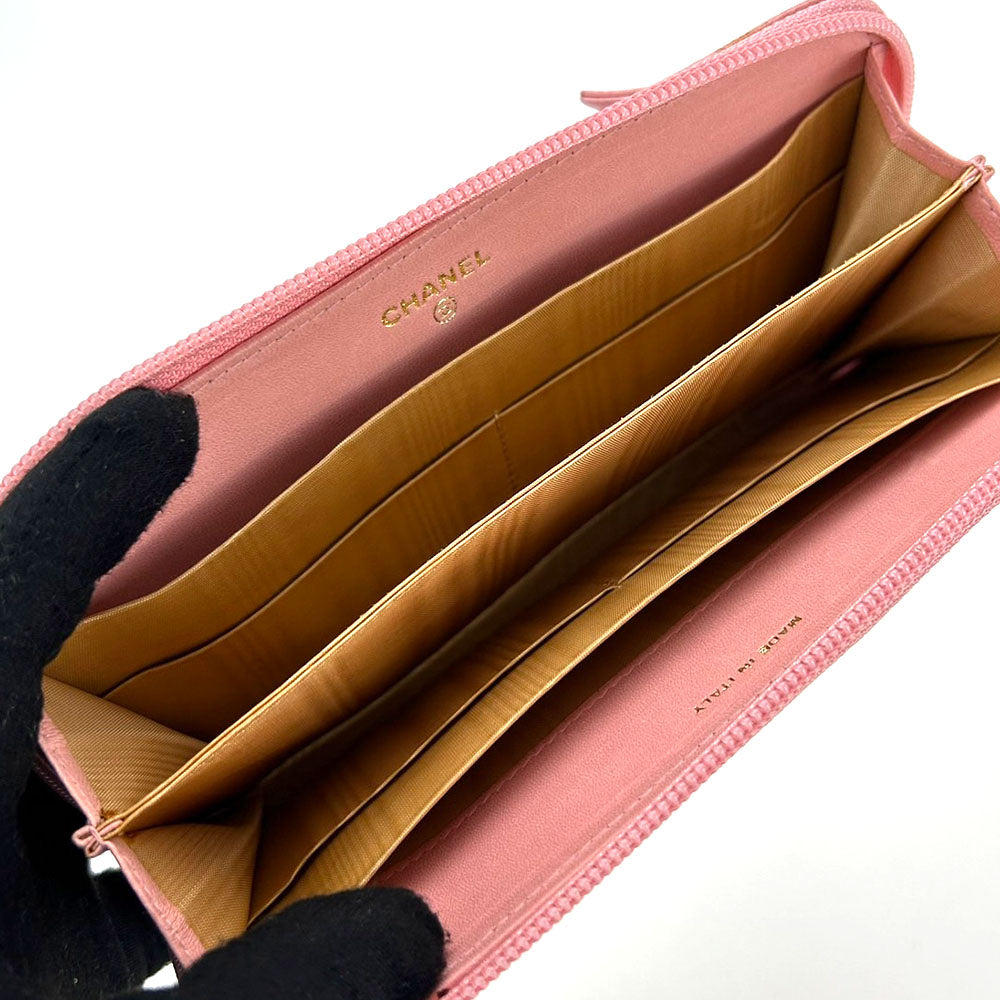 CHANEL Long Wallet Purse Caviar skin pink