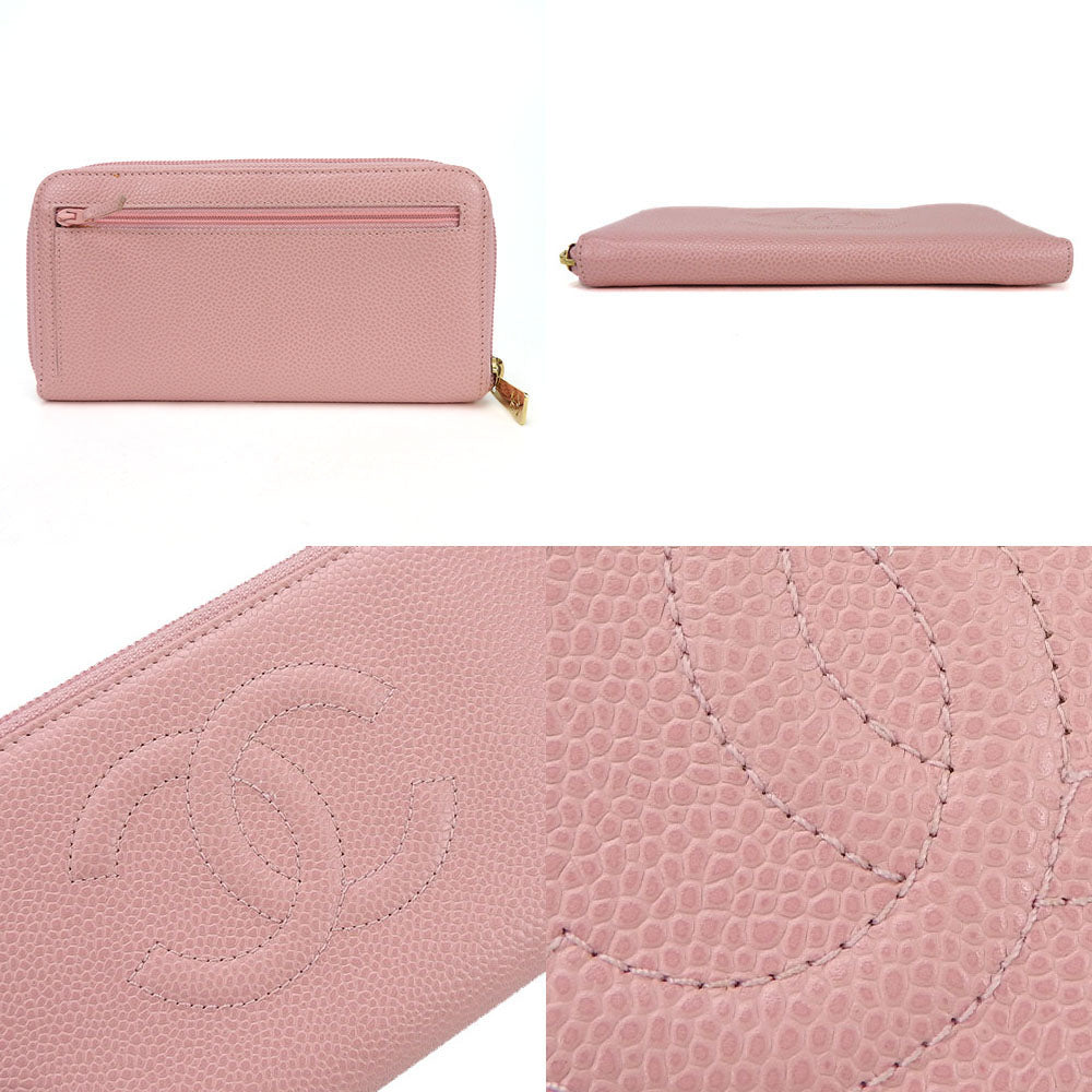 CHANEL Long Wallet Purse Caviar skin pink