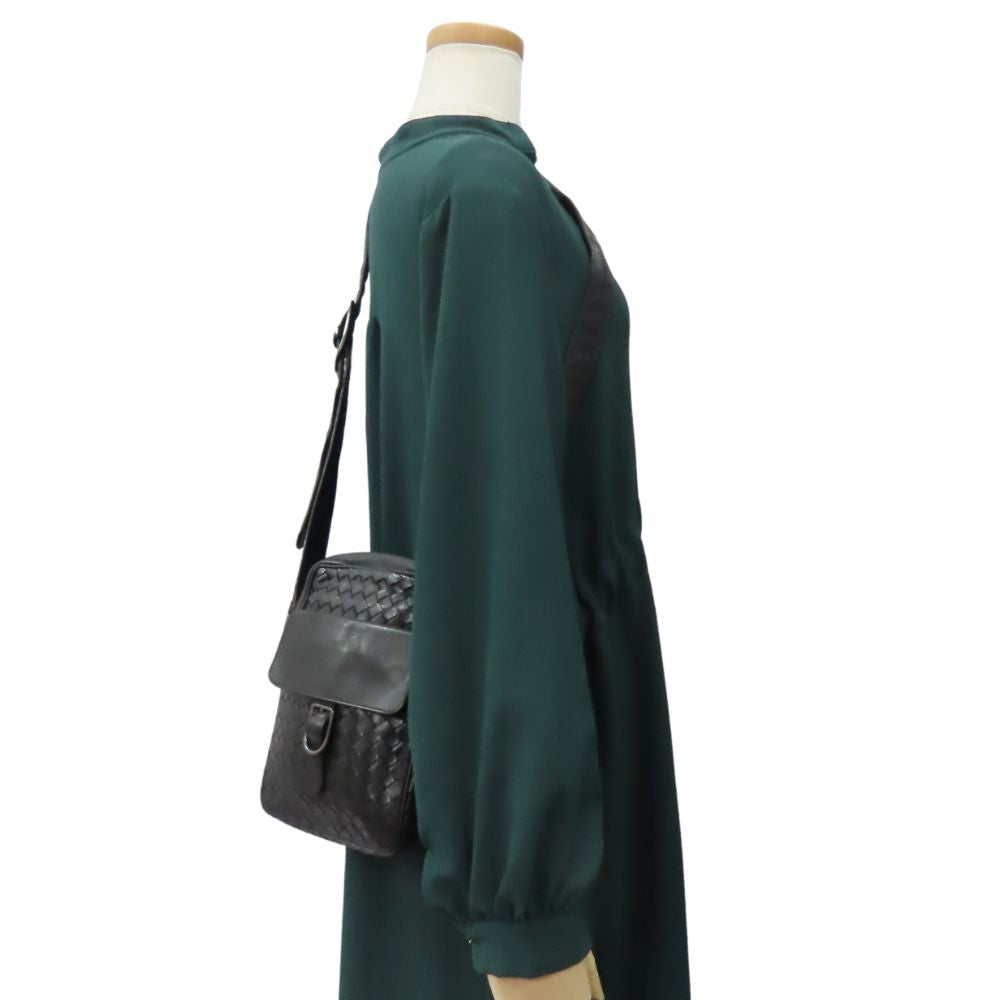 BOTTEGAVENETA Shoulder Bag 113092 leather black INTRECCIATO Women(Unisex)