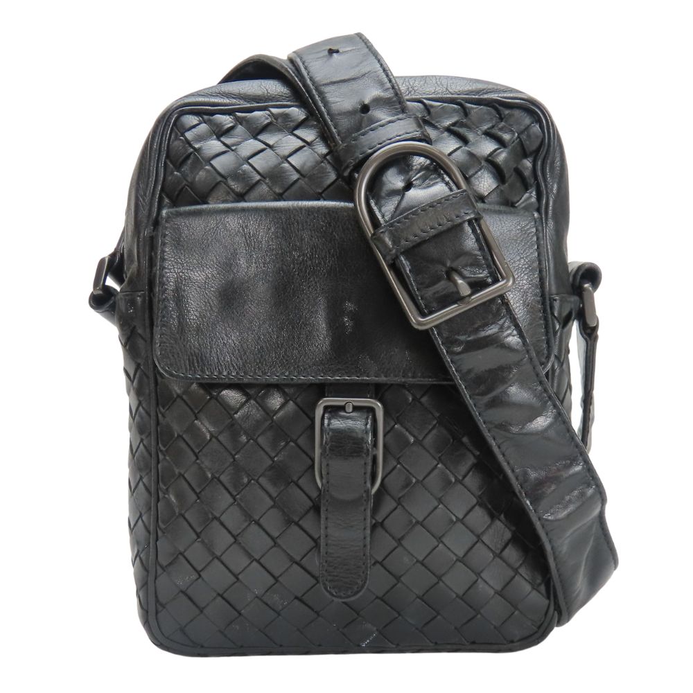 BOTTEGAVENETA Shoulder Bag 113092 leather black INTRECCIATO Women(Unisex)