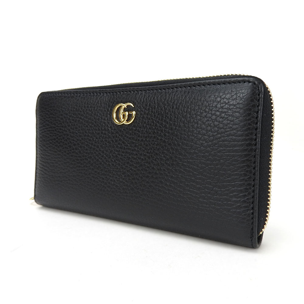 GUCCI Long Wallet Purse 456117 leather black GG Marmont