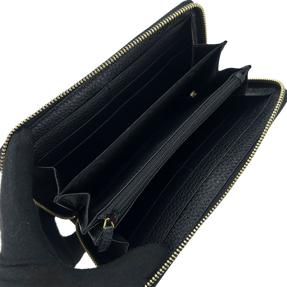 GUCCI Long Wallet Purse 456117 leather black GG Marmont
