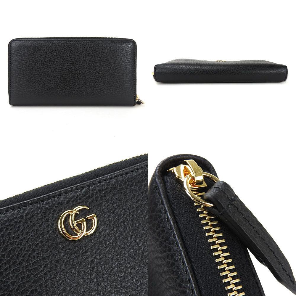 GUCCI Long Wallet Purse 456117 leather black GG Marmont