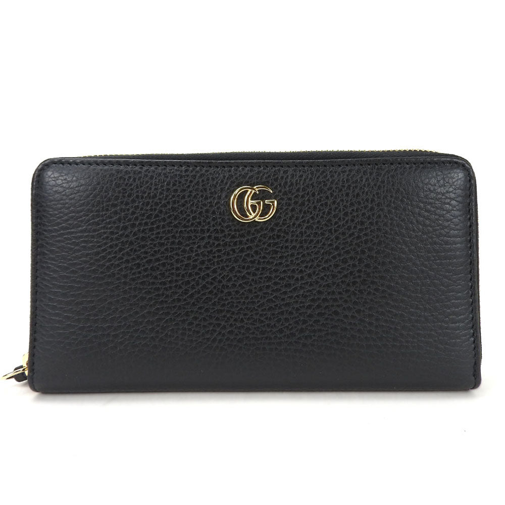 GUCCI Long Wallet Purse 456117 leather black GG Marmont