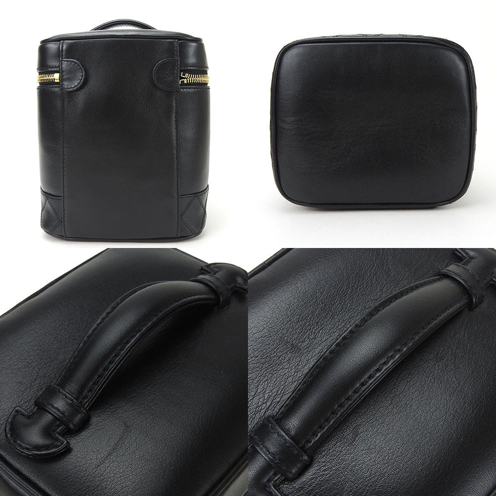 CHANEL Cosmetics Pouch leather black Bicolole Vanity Women