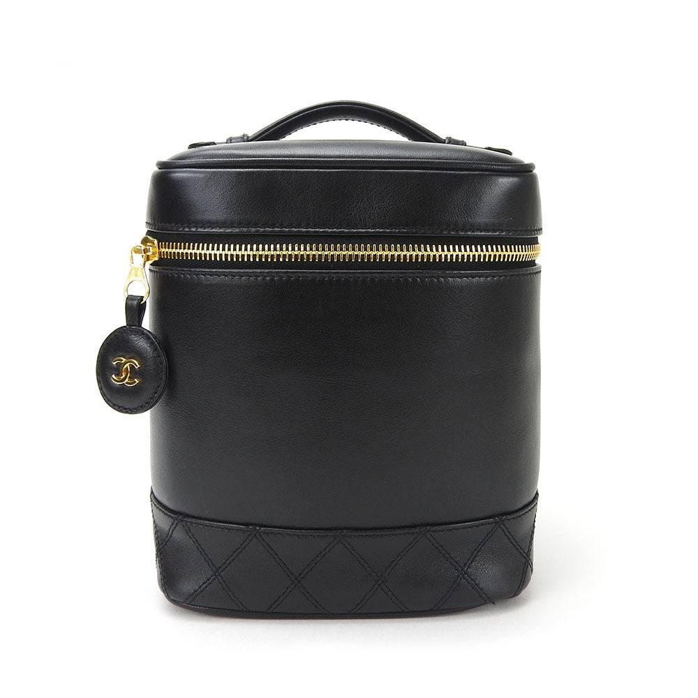CHANEL Cosmetics Pouch leather black Bicolole Vanity Women