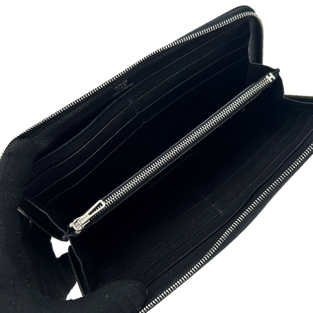 HERMES Long Wallet Purse leather black Classic Azap Long mens
