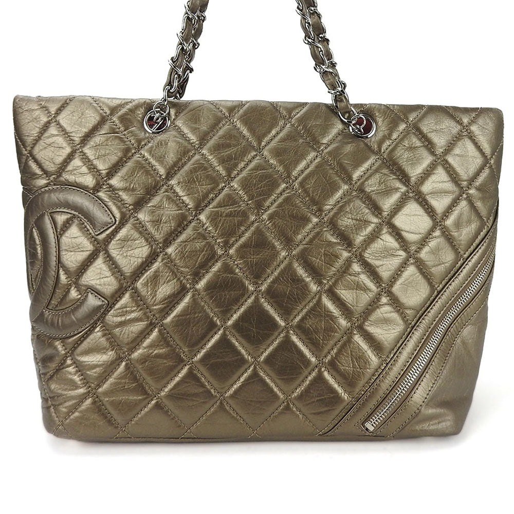 CHANEL Tote Bag leather Bronze type Cambon line
