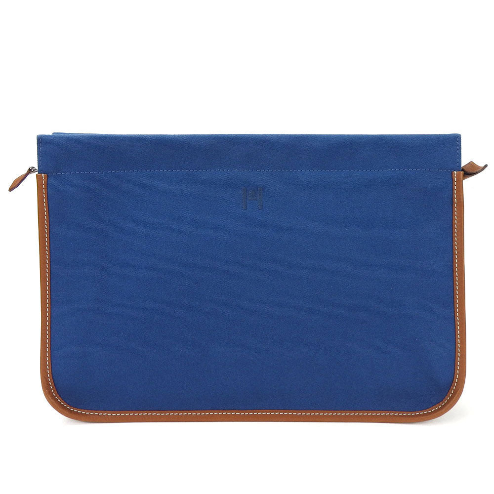 HERMES Clutch bag Canvas, Leather blue Women(Unisex)
