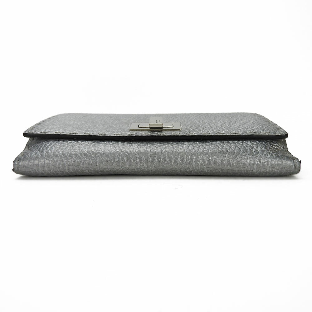 FENDI Long Wallet Purse 8M0308 leather Silver Celeria Women