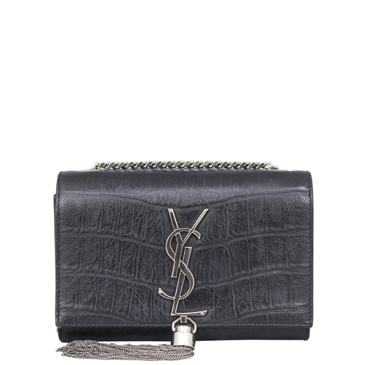 Saint Laurent Kate Tassel Chain Bag Small Croc-Embossed