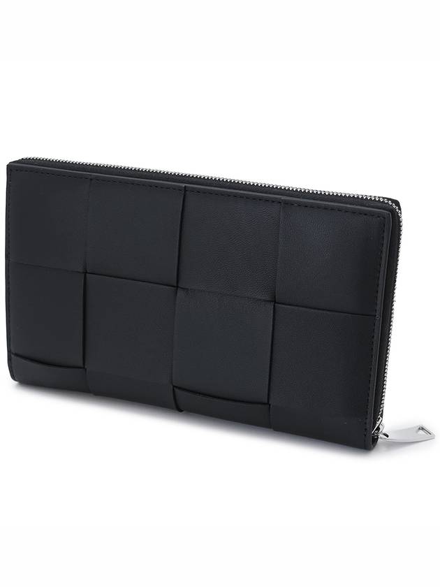 Luxury Bottega Veneta Cassette Zipper Long Wallet Black