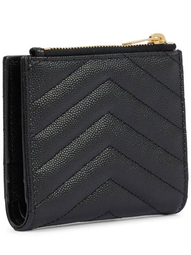 Luxury Saint Laurent Trending 2025 Cassandre Matelasse Grain De Poudre Embossed Leather Half Wallet Black