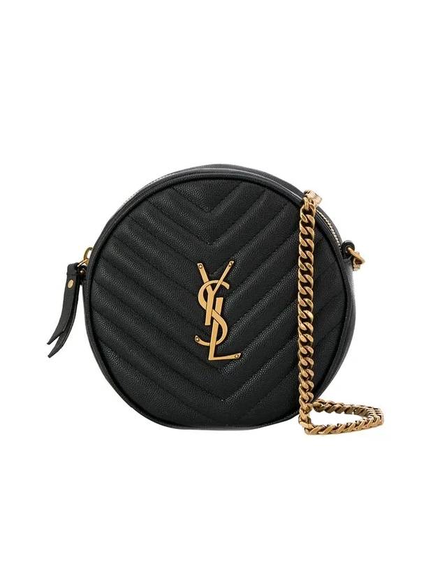 Luxury Saint Laurent Trending 2025 Chevron Quilted Round Camera Cross Bag Black