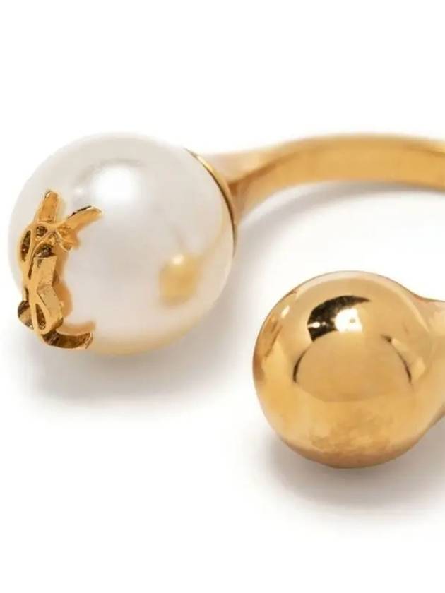 Luxury Saint Laurent Trending 2025 YSL Logo Pearl Ring Aging Brass Gold