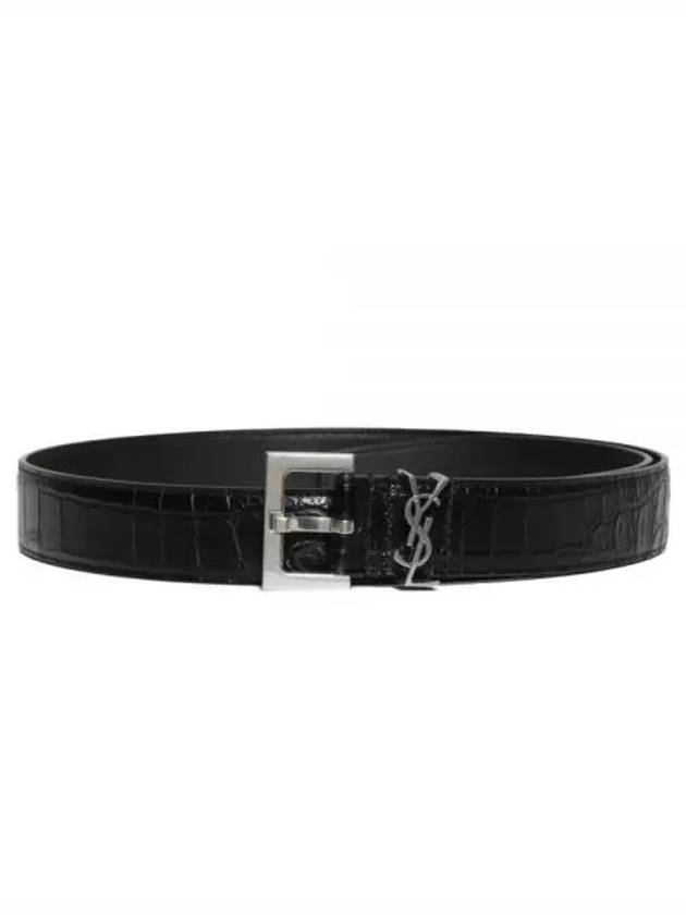 Luxury Saint Laurent Trending 2025 Monogram Crocodile Leather Belt Black