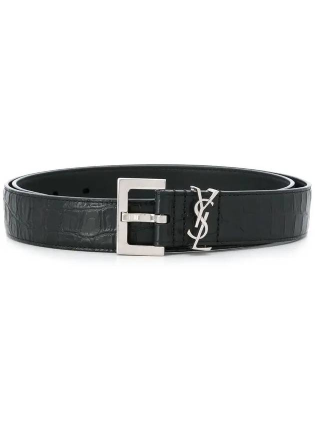 Luxury Saint Laurent Trending 2025 Monogram Crocodile Leather Belt Black
