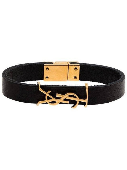 Luxury Saint Laurent Trending 2025 Monogram Opyum Leather Bracelet Black Gold
