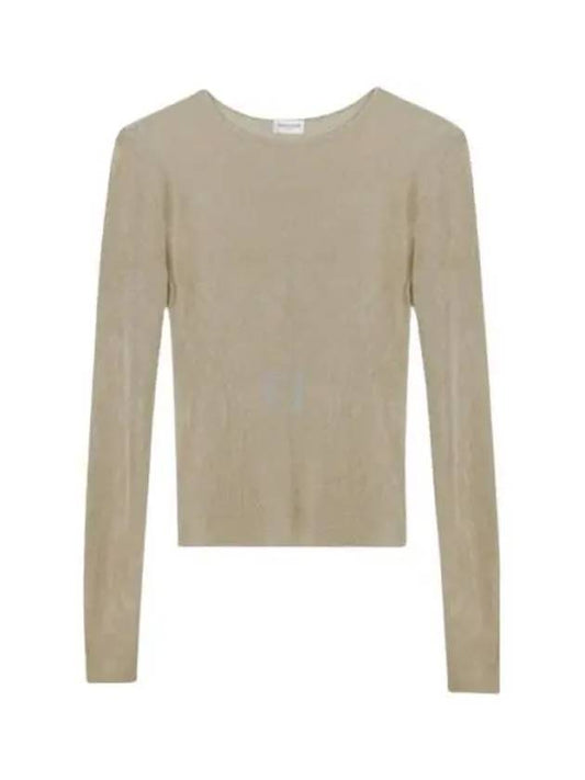 Luxury Saint Laurent Trending 2025 Rib Detail Viscose Crop Long Sleeve T-Shirt Beige