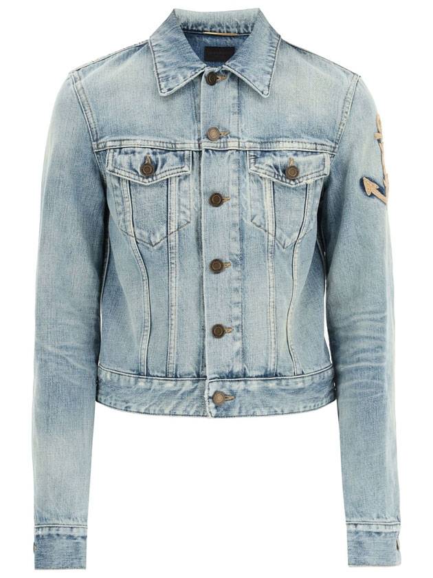 Luxury Saint Laurent Trending 2025 Anchor Embroidered Denim Jacket Blue