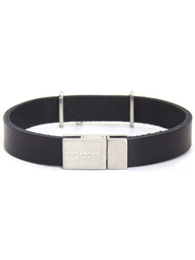 Luxury Saint Laurent Trending 2025 Opyum Silver Logo Leather Bracelet Black