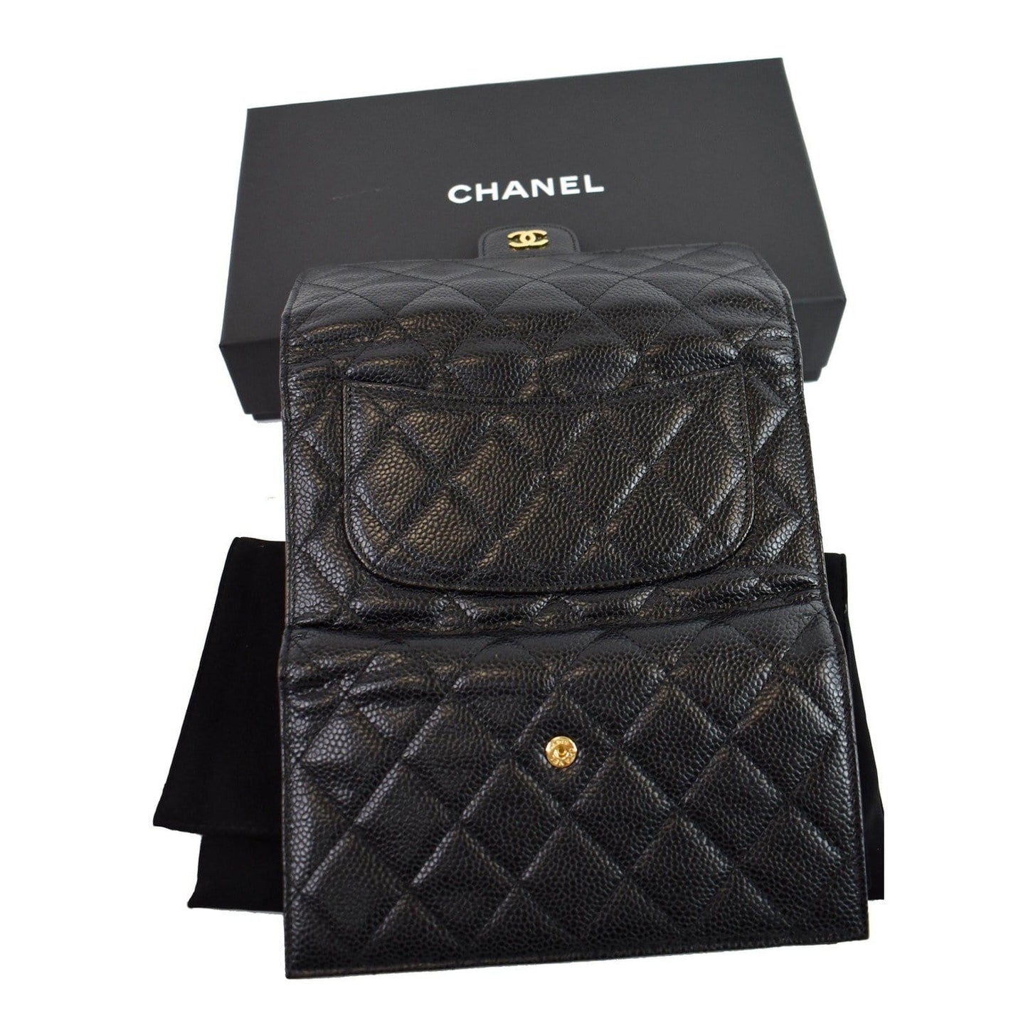 CHANEL Large Flap Quilted Caviar Wallet Black
