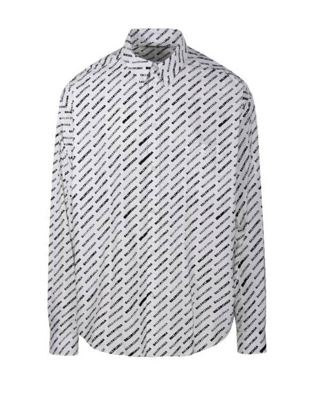 Luxury Balenciaga Trending 2025 Allover Logo Print Long Sleeve Shirt White Black