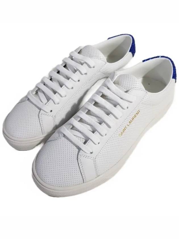Luxury Saint Laurent Trending 2025 Andy Glitter Leather Low Top Sneakers White Blue