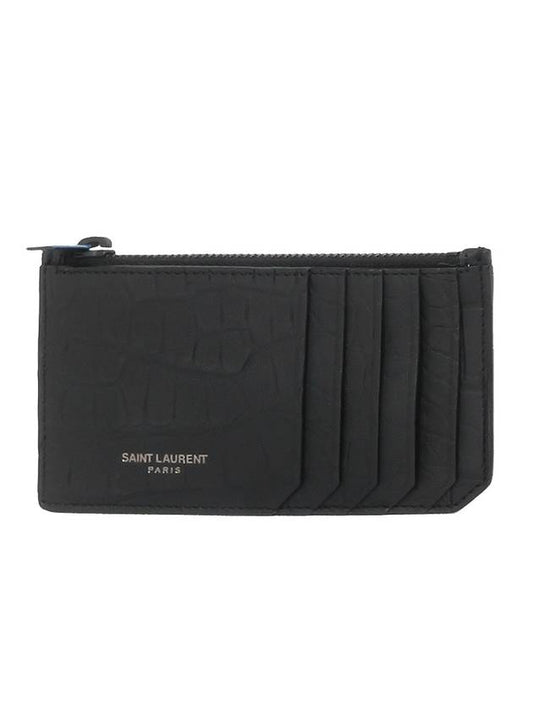 Luxury Saint Laurent Trending 2025 Real Crocodile Leather Card Wallet Black