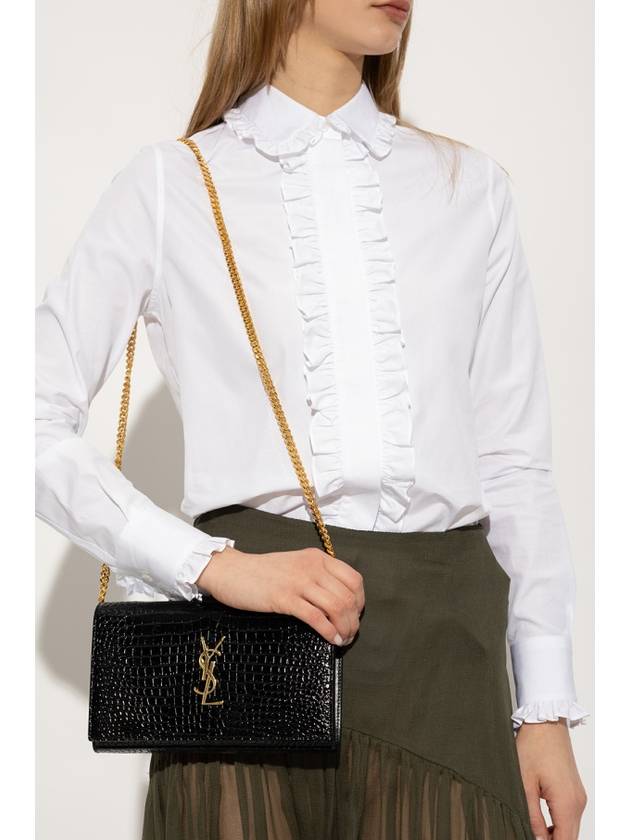 Luxury Saint Laurent Trending 2025 Cassandre Chain Crocodile Embossing Leather Long Wallet Black