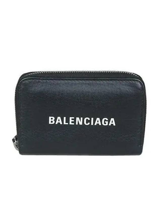 Luxury Balenciaga Trending 2025 505049 White Logo Black Leather Zipper Card Wallet
