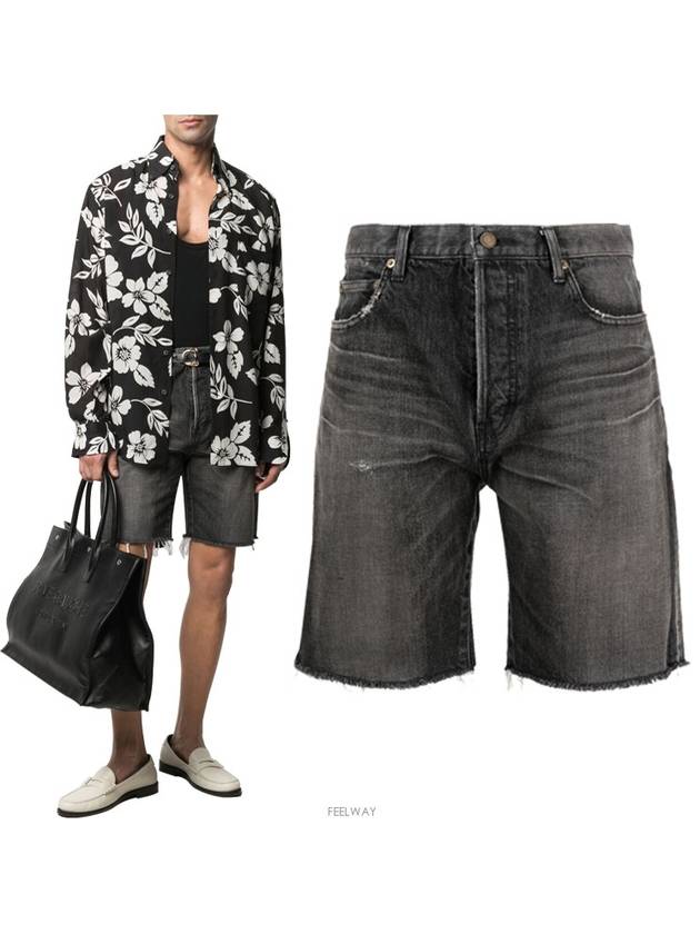 Luxury Saint Laurent Trending 2025 Washing Denim Bermuda Shorts Grey