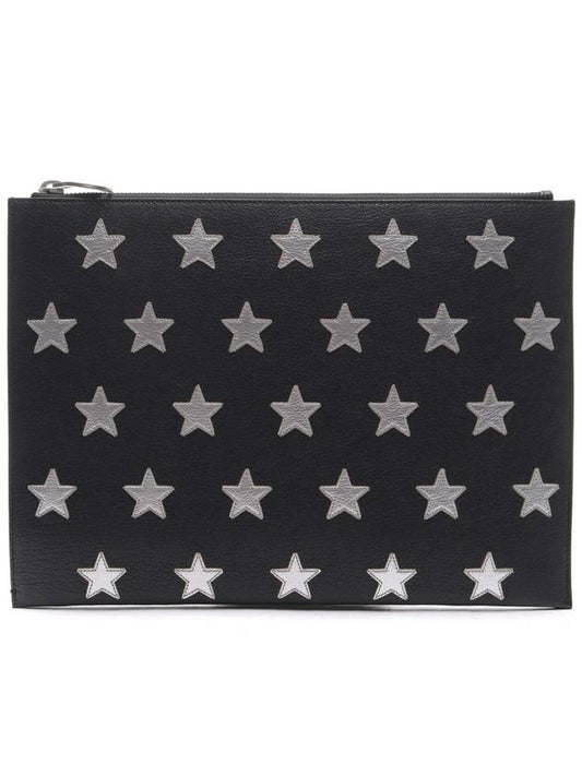 Luxury Saint Laurent Trending 2025 Star Patch Leather Clutch Bag Black