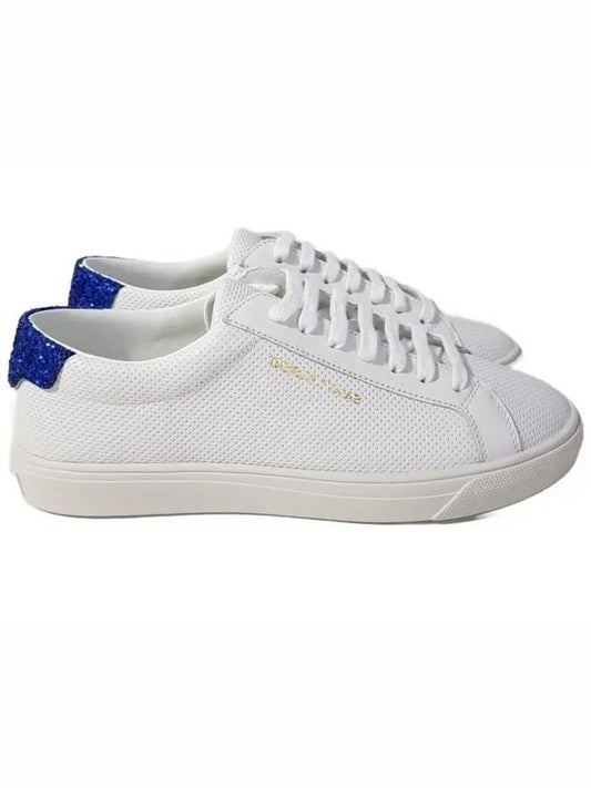 Luxury Saint Laurent Trending 2025 Andy Glitter Leather Low Top Sneakers White Blue