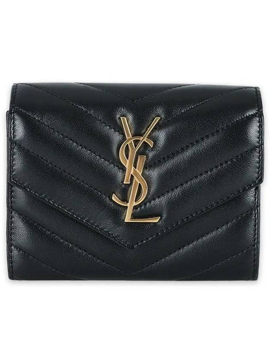 Luxury Saint Laurent Trending 2025 Cassandre Matelasse Compact Quilted Lambskin Half Wallet Black