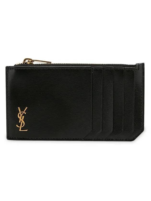 Luxury Saint Laurent Trending 2025 Monogram Leather Gold Zipper Card Wallet Black