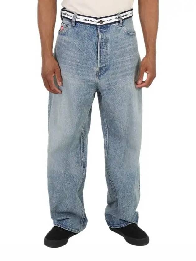 Luxury Balenciaga Trending 2025 Logo Waistband Jeans Blue