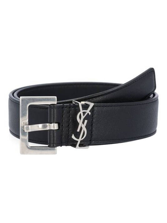 Luxury Saint Laurent Trending 2025 Square Buckle Monogram Leather Belt Black