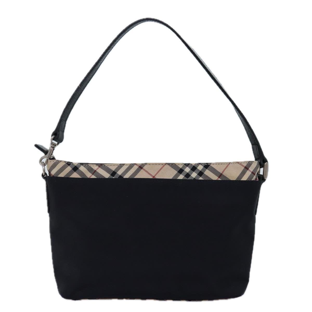 Luxury Burberry Nova Check Shoulder Bag Nylon Black Beige Auth bs14564