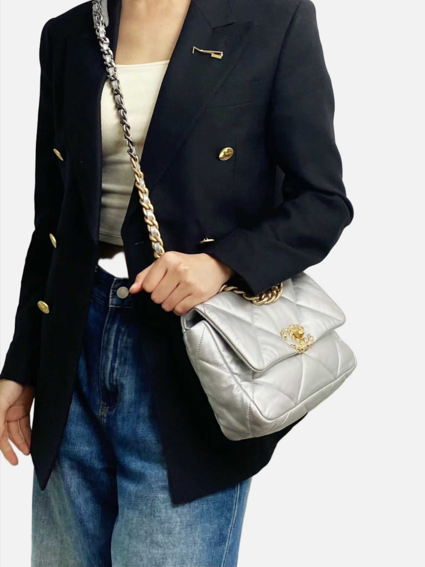 Chanel 19 Bag 2021 Small Silver Crossbody Bag
