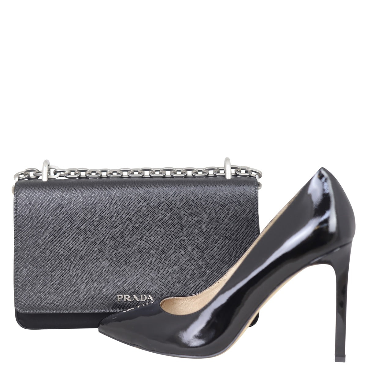 Prada Saffiano Tessuto Chain Shoulder Bag