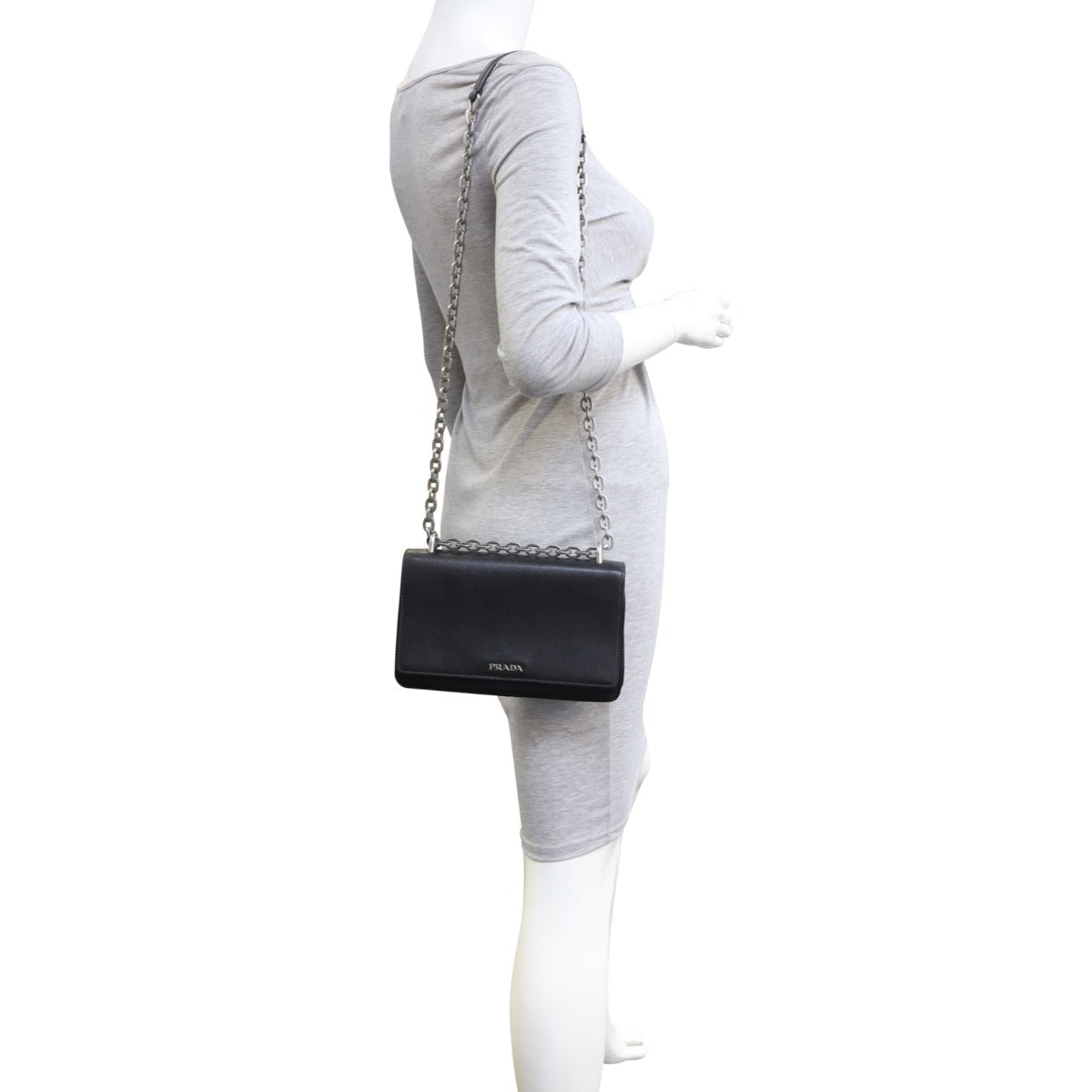 Prada Saffiano Tessuto Chain Shoulder Bag