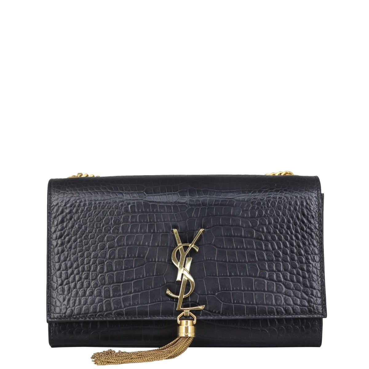 Saint Laurent Kate Tassel Chain Bag Medium Croc-Embossed
