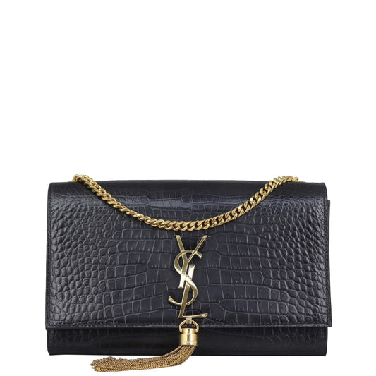 Saint Laurent Kate Tassel Chain Bag Medium Croc-Embossed